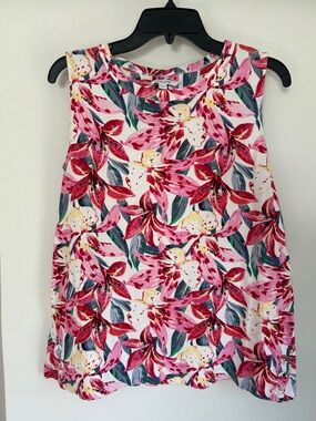 Chico's Tropical Floral Crewneck Tee in Pink, White & Green